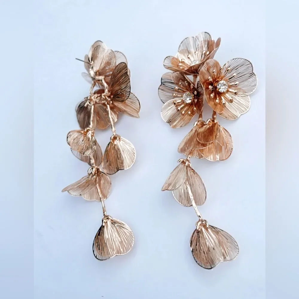 flower drop earrings A3 - Picture 3 of 5
